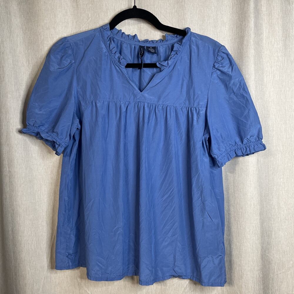 Ashley Judd Silk Blend Short Sleeve Blouse - Size Medium - Blue